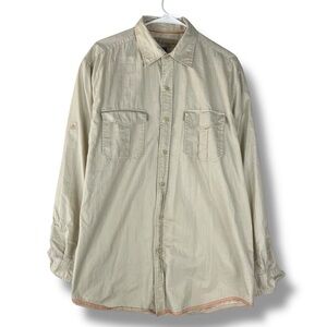 Field Gear Shirt Mens L Large Cream Longsleeve Button Down Outdoor Shirt
